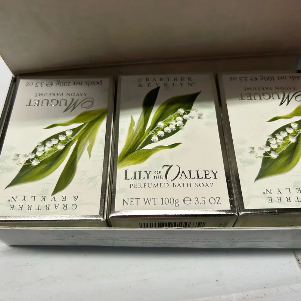 Vtg Crabtree & Evelyn Lily of the Valley Muguet Perfumed Bath Soap Set 3 X 3.5oz